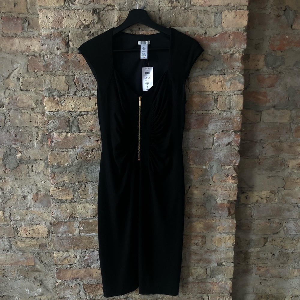 CACHE little black dress with gold zipper